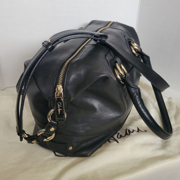 Cole Haan Black Leather Satchel Handbag With Dust Cover - Picture 2 of 8